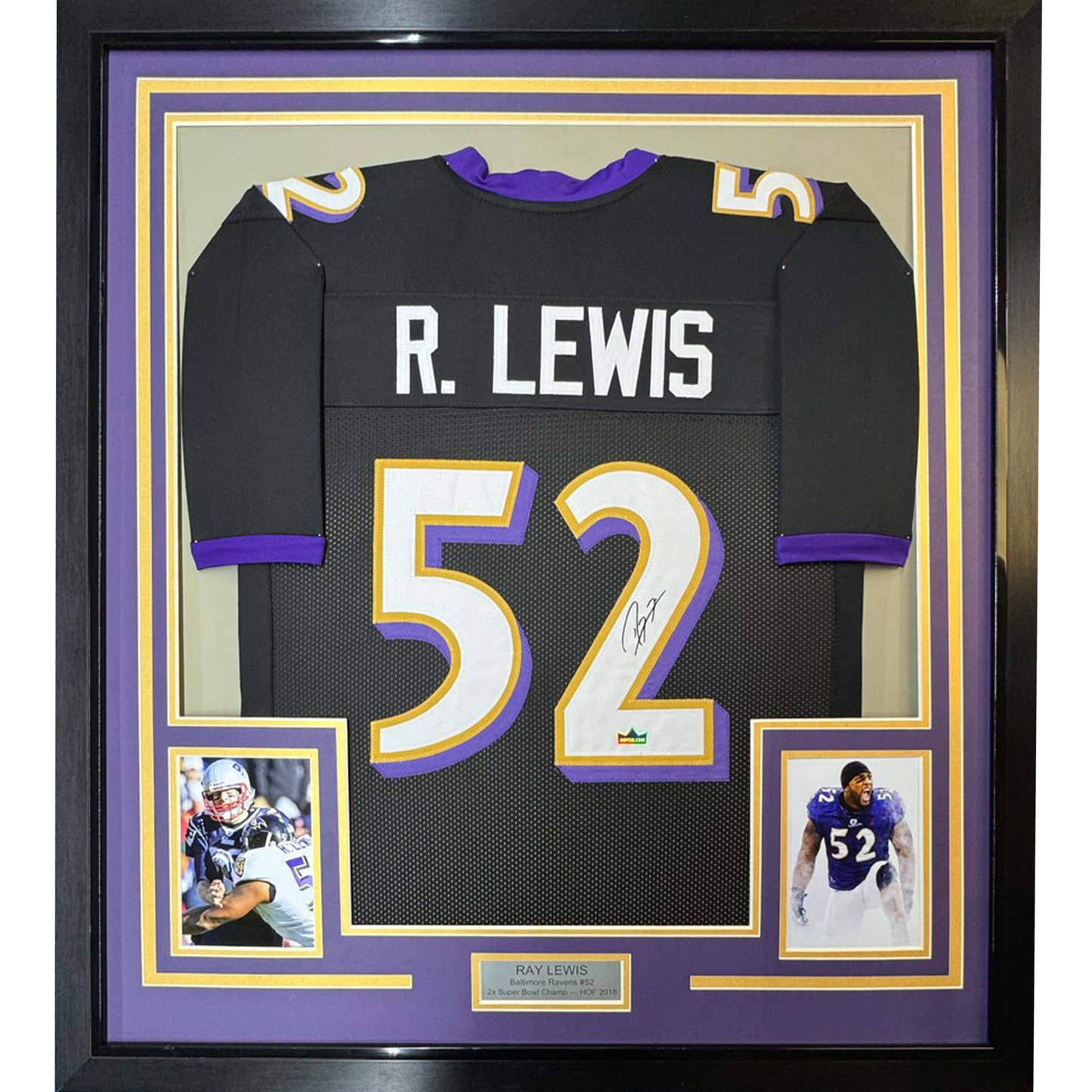 Framed Facsimile Autographed Ray Lewis 35x39 Baltimore Black Reprint Laser Auto Football Jersey