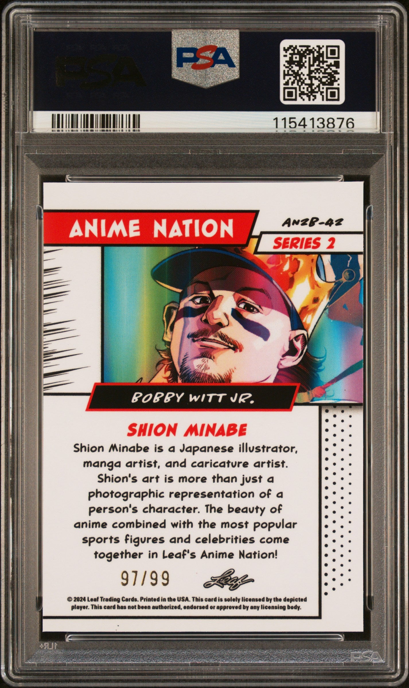 Graded 2025 Leaf Web Exclusives Bobby Witt Jr #42 Anime Nation Series 2 /99 Baseball Card PSA 9 Mint