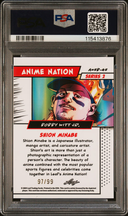 Graded 2025 Leaf Web Exclusives Bobby Witt Jr #42 Anime Nation Series 2 /99 Baseball Card PSA 9 Mint
