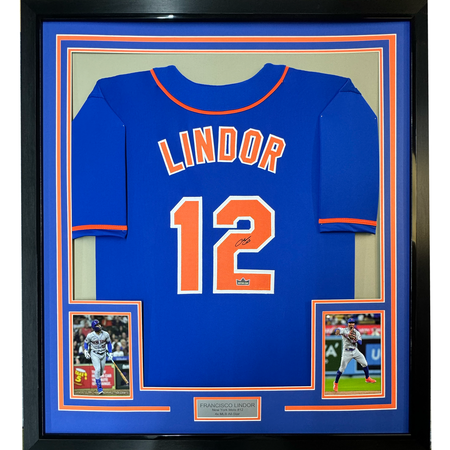 Framed Facsimile Autographed Francisco Lindor 35x39 New York Blue Reprint Laser Auto Baseball Jersey