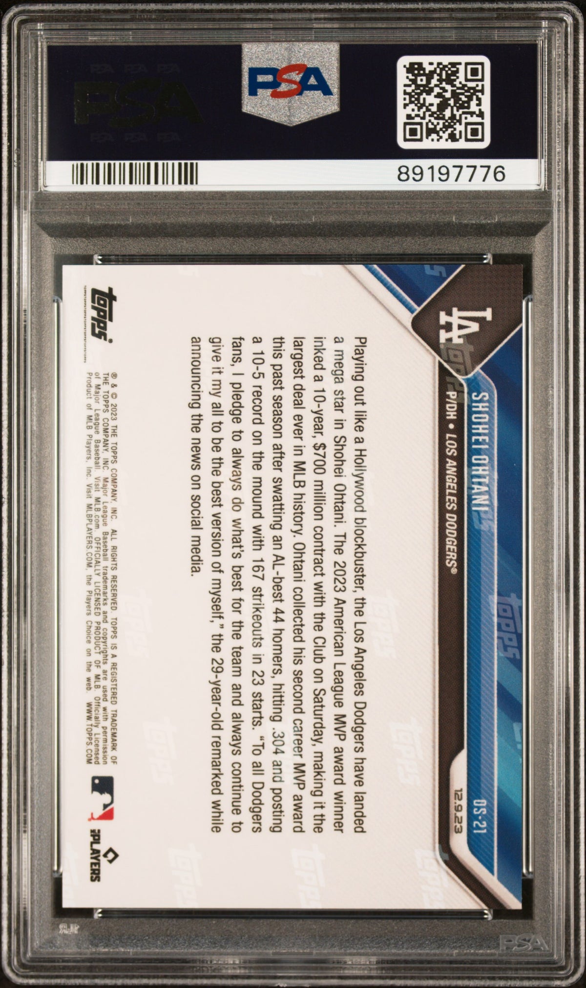 Graded 2023 Topps Now Shohei Ohtani #OS21 Offseason Baseball Card PSA 9 Mint