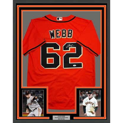 Framed Autographed/Signed Logan Webb 35x39 San Francisco Orange Baseball Jersey PSA/DNA COA