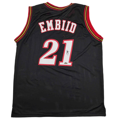 Facsimile Autographed Joel Embiid Philadelphia Retro Black Reprint Laser Auto Basketball Jersey Size Men's XL