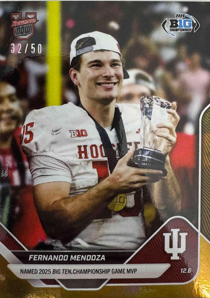 2025 Topps Bowman U Now Fernando Mendoza #58 Gold Foil /50 Indiana Hoosiers Rookie RC Football Card