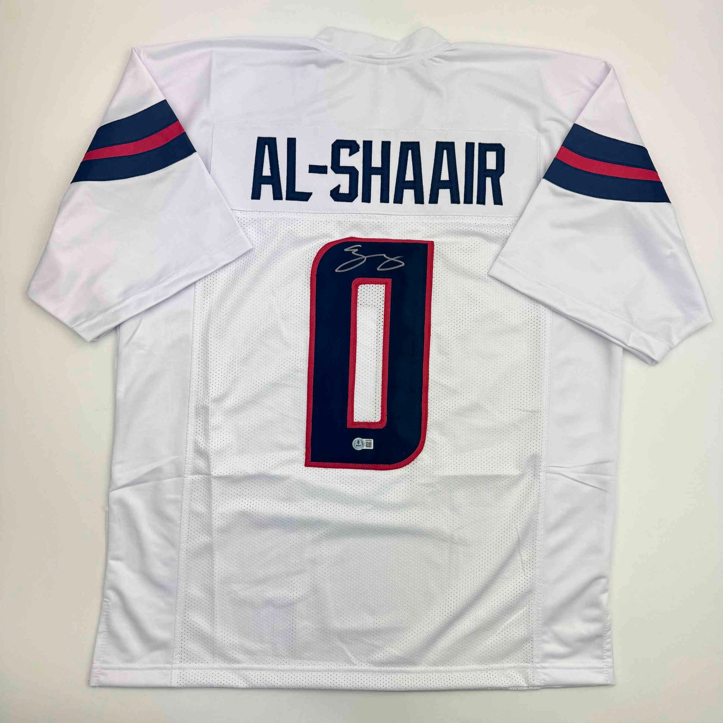 Autographed/Signed Azeez Al Shaair Houston White Football Jersey Beckett BAS COA