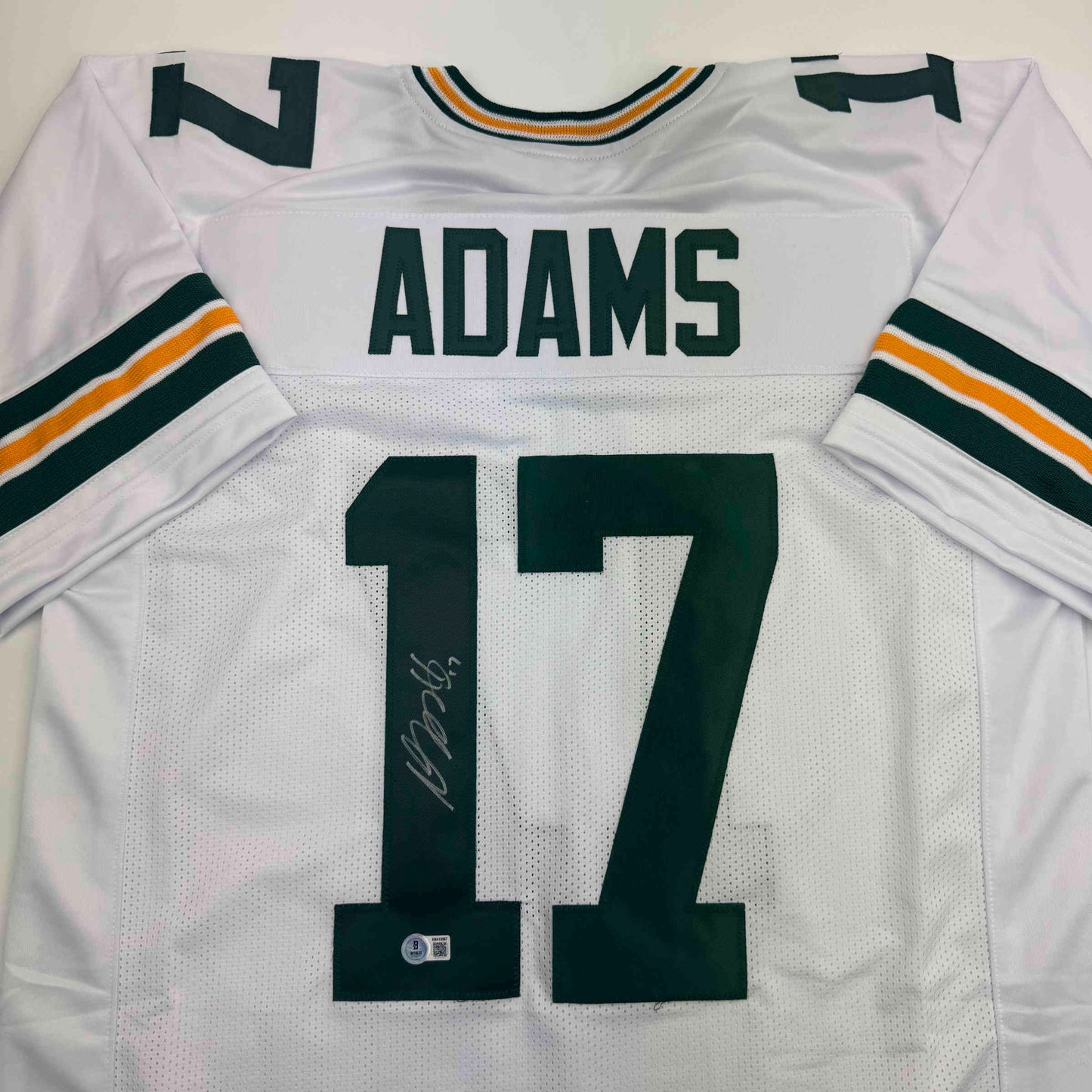 Autographed/Signed Davante Adams Green Bay White Football Jersey Beckett BAS COA