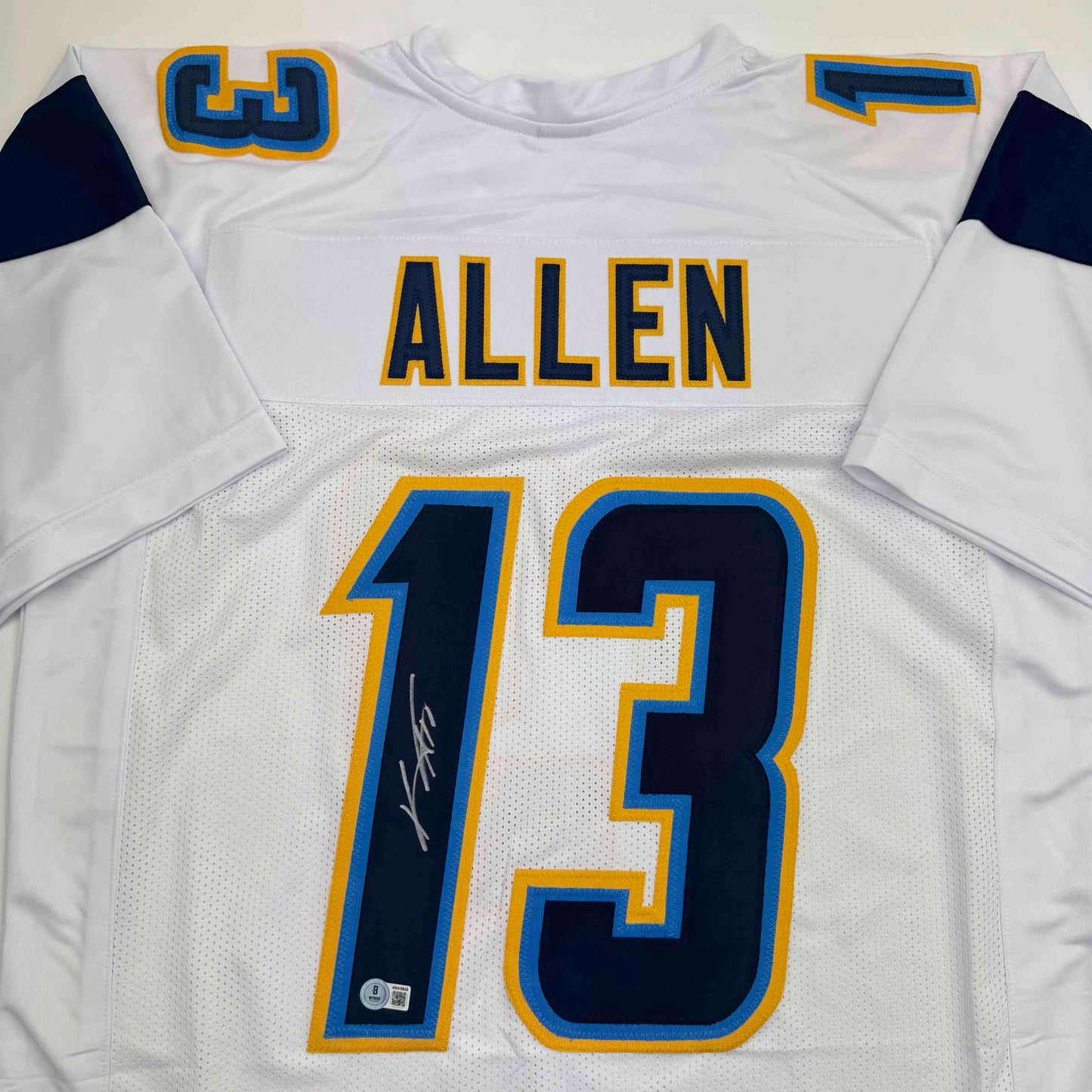 Autographed/Signed Keenan Allen Los Angeles LA White Football Jersey Beckett BAS COA