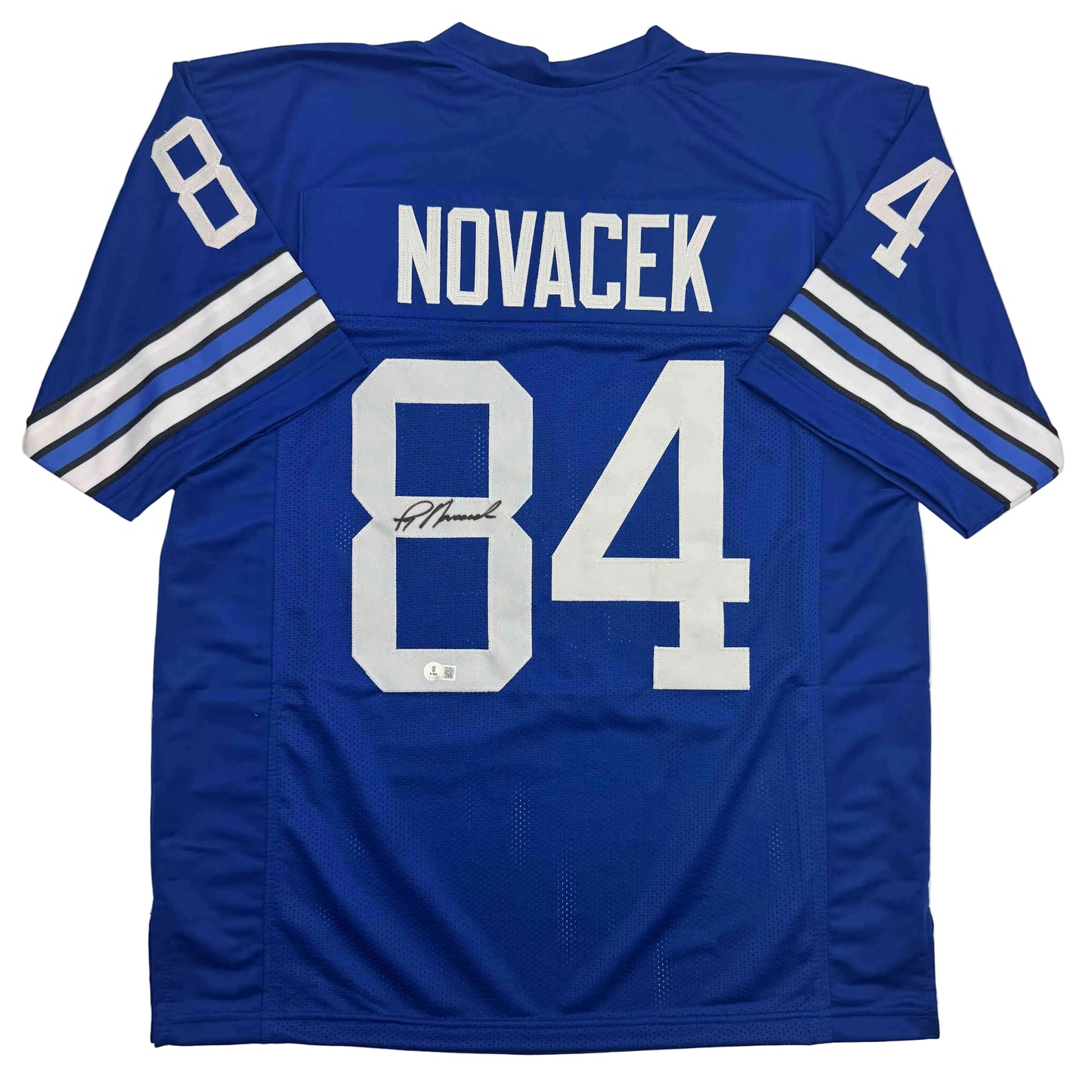 Autographed/Signed Jay Novacek Dallas Blue Football Jersey Beckett BAS COA