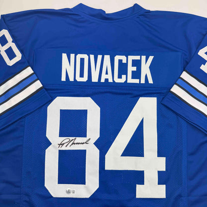 Autographed/Signed Jay Novacek Dallas Blue Football Jersey Beckett BAS COA
