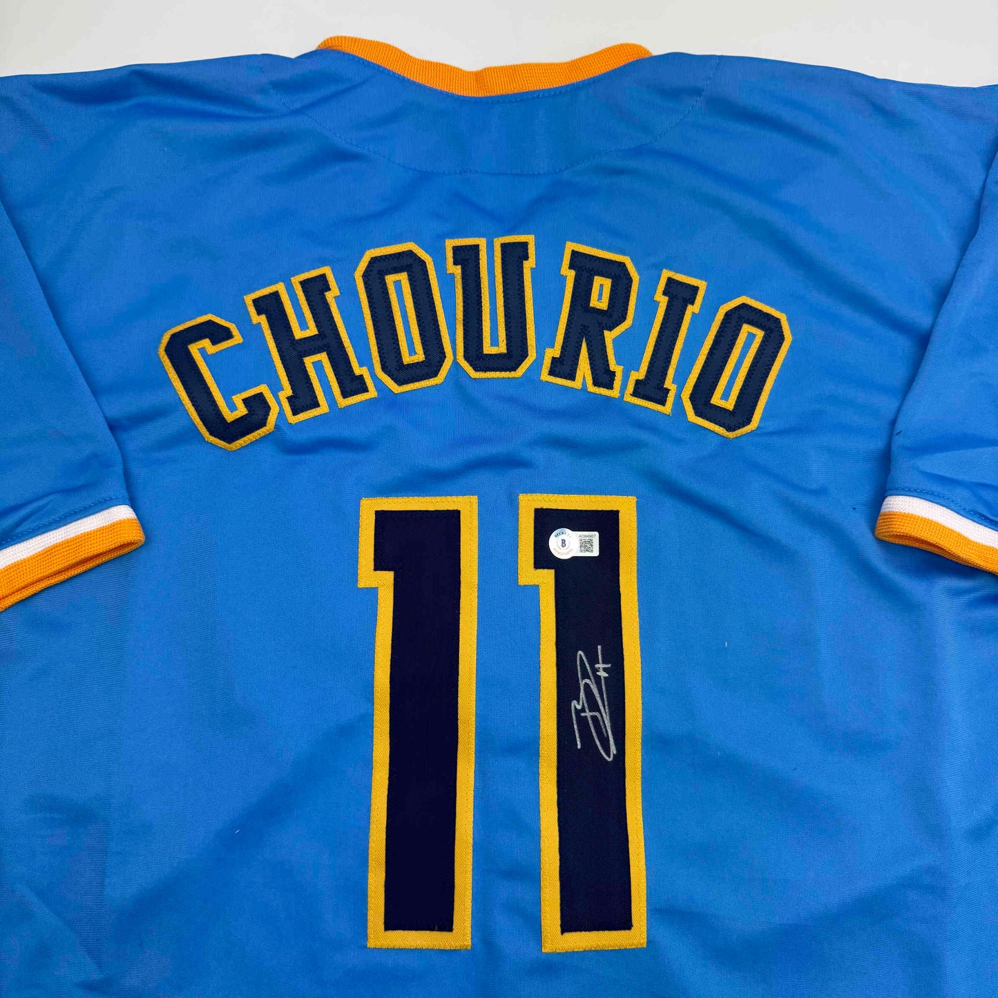 Autographed/Signed Jackson Chourio Milwaukee Blue Baseball Jersey Beckett BAS COA