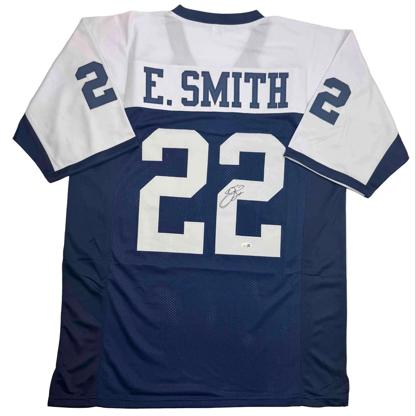 Autographed/Signed Emmitt Smith Dallas Thanksgiving Football Jersey Beckett BAS COA