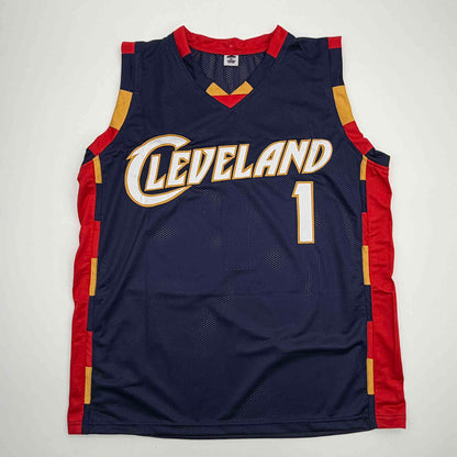 Facsimile Autographed James Harden Cleveland Retro Blue Reprint Laser Auto Basketball Jersey Size Men's XL