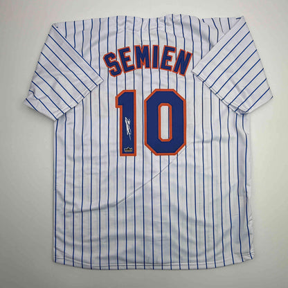 Facsimile Autographed Marcus Semien New York Pinstripe Reprint Laser Auto Baseball Jersey Size Men's XL