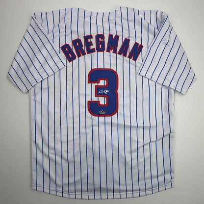 Facsimile Autographed Alex Bregman Chicago Pinstripe Reprint Laser Auto Baseball Jersey Size Men's XL