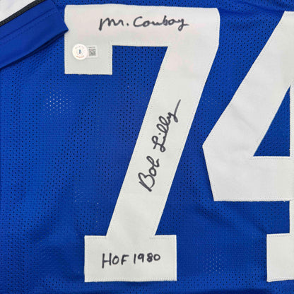 Autographed/Signed Bob Lilly HOF 80 Dallas Retro Blue Football Jersey JSA COA