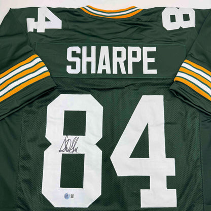 Autographed/Signed Sterling Sharpe Green Bay Green Football Jersey Beckett BAS COA
