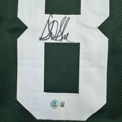Autographed/Signed Sterling Sharpe Green Bay Green Football Jersey Beckett BAS COA
