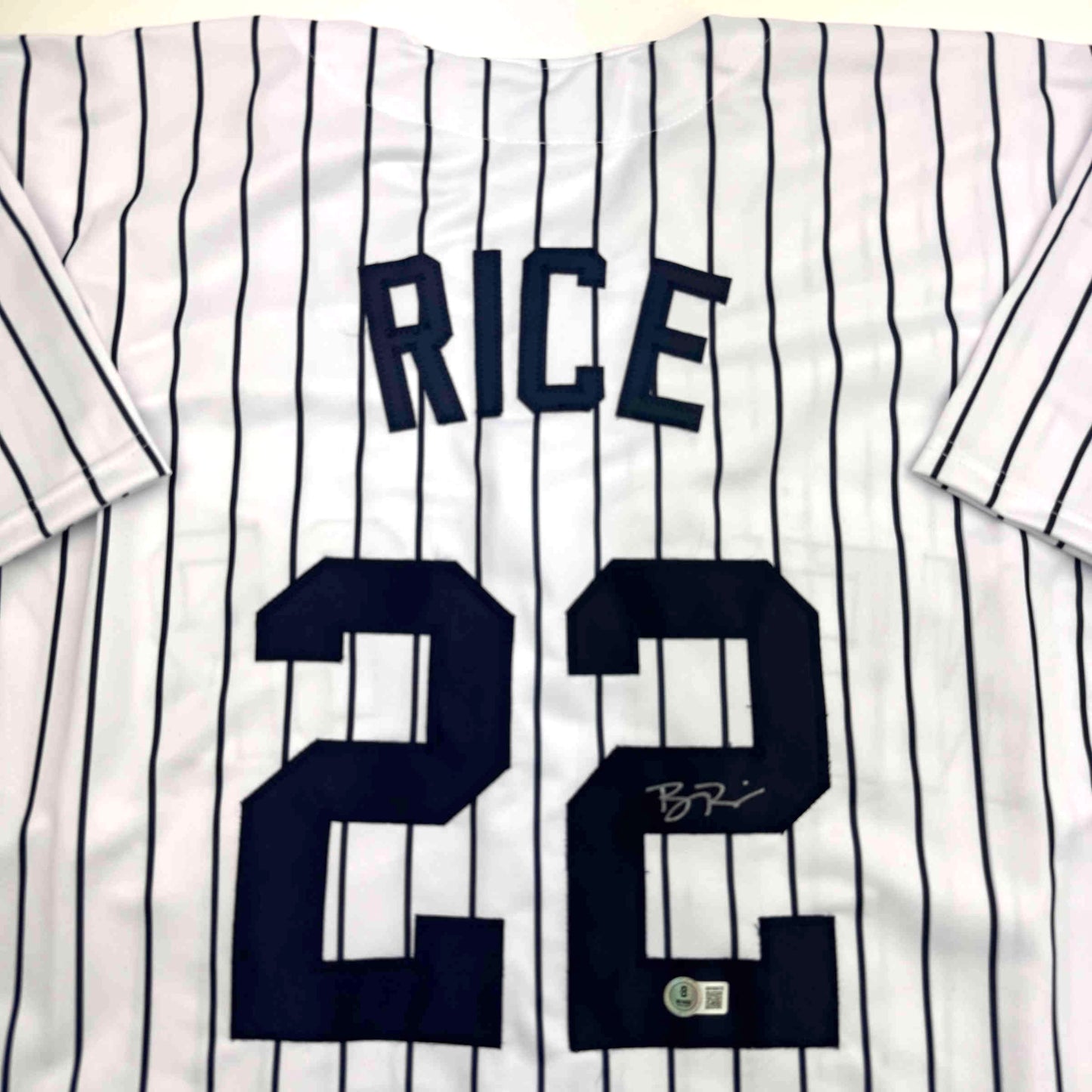 Autographed/Signed Ben Rice New York Pinstripe Baseball Jersey JSA COA