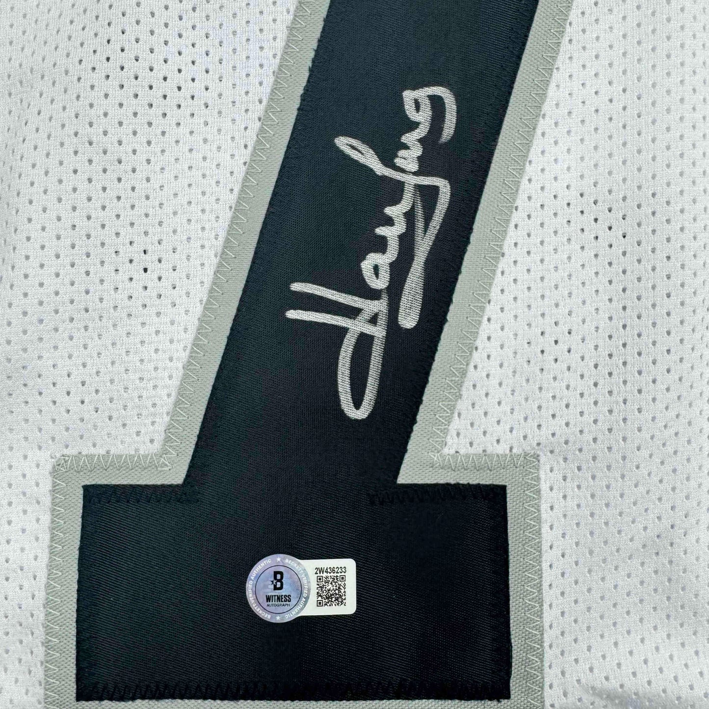 Autographed/Signed Howie Long Oakland White Football Jersey Beckett BAS COA