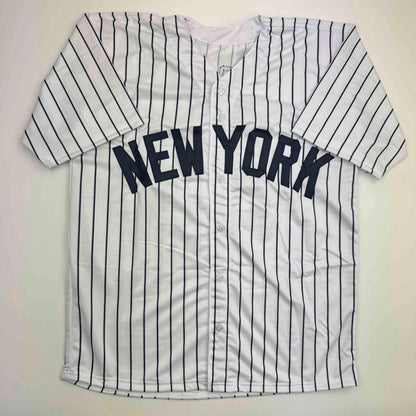 Autographed/Signed Tommy John New York Pinstripe Baseball Jersey Beckett BAS COA
