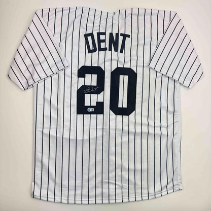 Autographed/Signed Bucky Dent New York Pinstripe Baseball Jersey Beckett BAS COA
