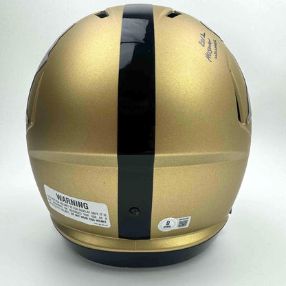 Autographed/Signed Johnny Manziel "2012 Heisman Winner" Texas A&M Gold Full Size FS F/S Replica College Football Helmet Beckett BAS COA
