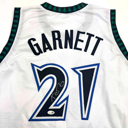 Autographed/Signed Kevin Garnett Minnesota White Basketball Jersey JSA COA