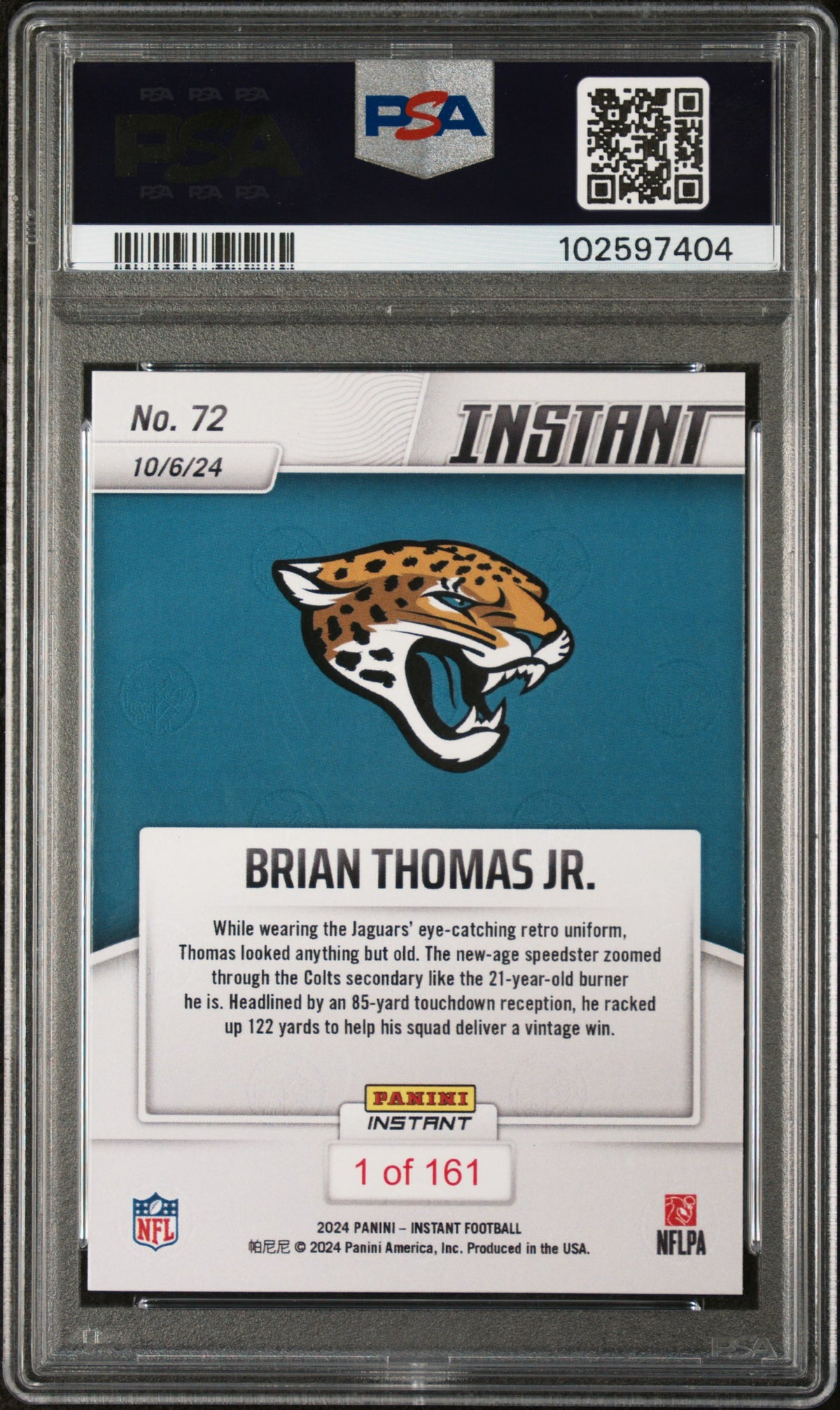Graded 2024 Panini Instant NFL Brian Thomas Jr #72 Rookie RC Football Card PSA 10 Gem Mint
