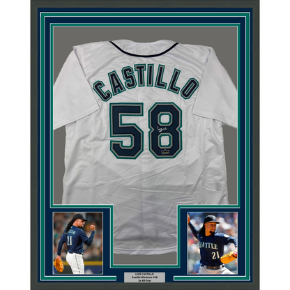 Framed Facsimile Autographed Luis Castillo 35x39 Seattle White Reprint Laser Auto Baseball Jersey