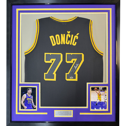 Framed Facsimile Autographed Luka Doncic 35x39 Los Angeles LA Black Mamba Reprint Laser Auto Basketball Jersey