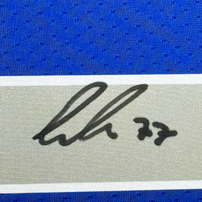 Framed Autographed/Signed Luka Doncic 35x39 Dallas Mavericks Blue Authentic Basketball Jersey JSA COA