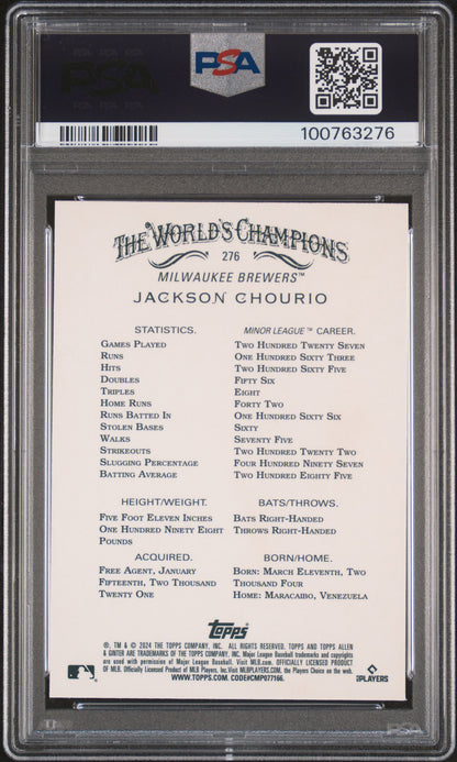 Graded 2024 Topps Allen & Ginter Jackson Chourio #276 Chrome Rookie RC Baseball Card PSA 10 Gem Mint