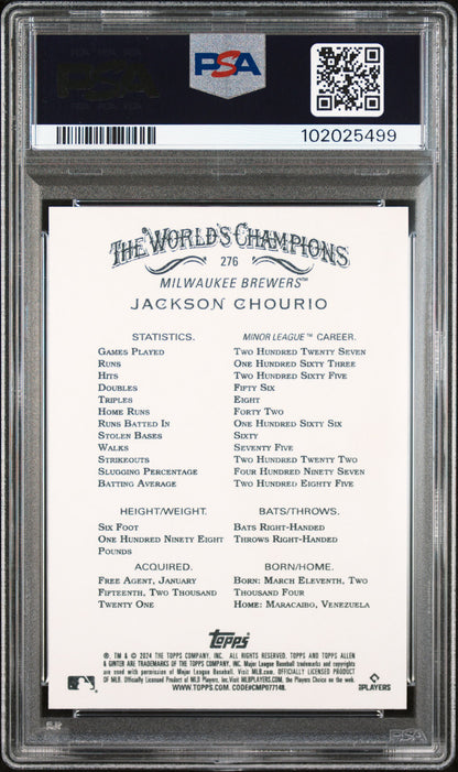 Graded 2024 Topps Allen & Ginter Jackson Chourio #276 Rookie RC Baseball Card PSA 10 Gem Mint