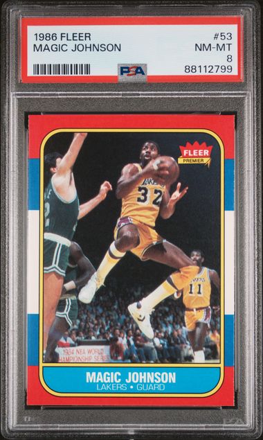 Graded 1986 Fleer Magic Johnson #53 Basketball Card PSA 8 NM-MT