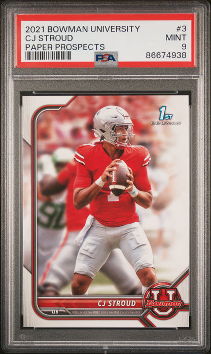 Graded 2021 Topps Bowman University CJ Stroud #3 Paper Prospects Rookie RC Football Card PSA 9 Mint