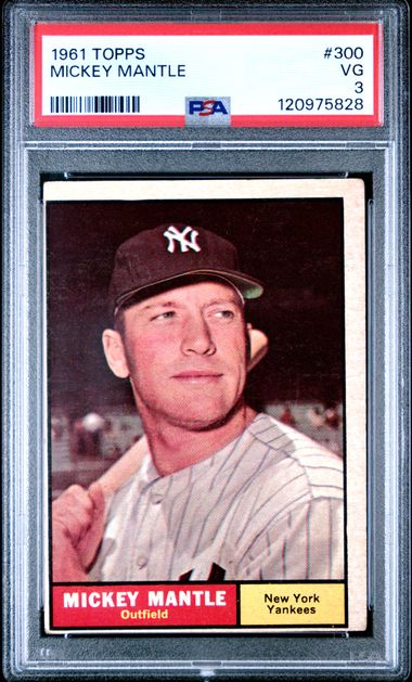 Graded 1961 Topps Mickey Mantle #300 New York Yankees Baseball Card PSA 3 Very Good