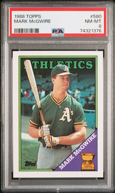 Graded 1988 Topps Mark McGwire #580 2nd Year Rookie Cup Baseball Card PSA 8 NM-MT