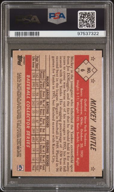 Graded 2021 Topps X Mantle Mickey Mantle #6 1953 Bowman Reprint Baseball Card PSA 10 Gem Mint