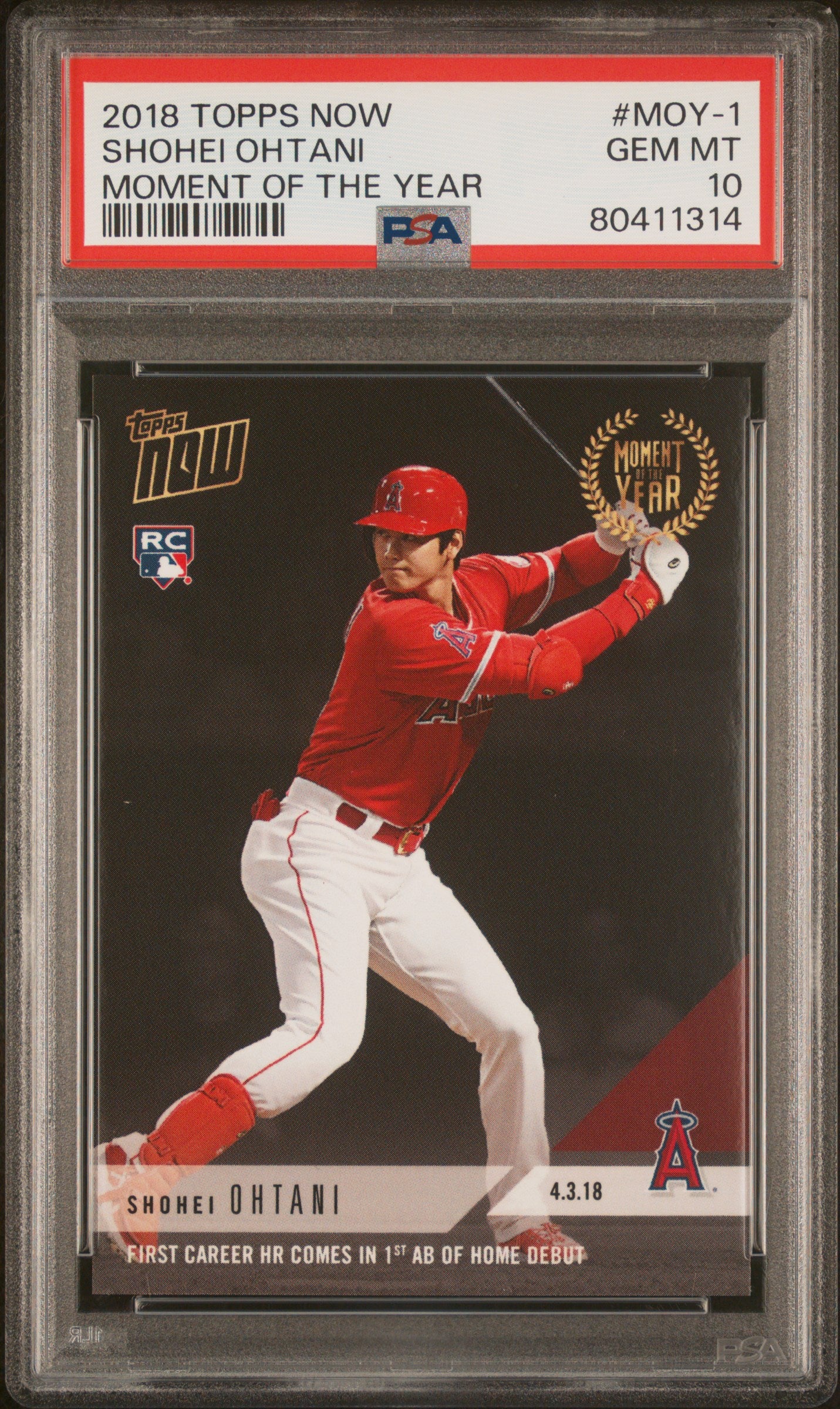 Graded 2018 Topps Now Shohei Ohtani #MOY-1 Moment of the Year Rookie RC Baseball Card PSA 10 Gem Mint