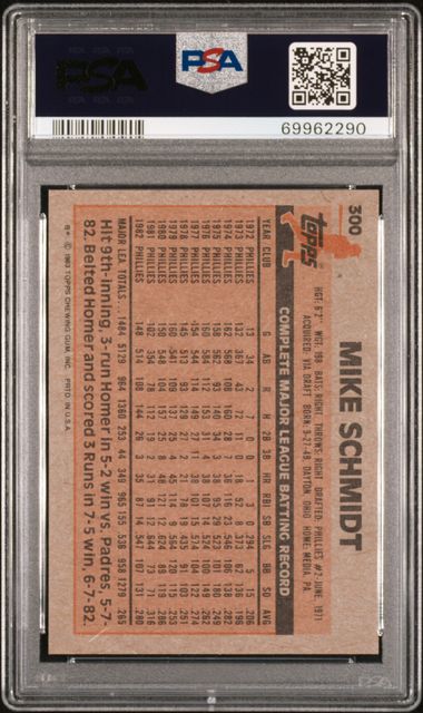 Graded 1983 Topps Mike Schmidt #300 Baseball Card PSA 10 Gem Mint