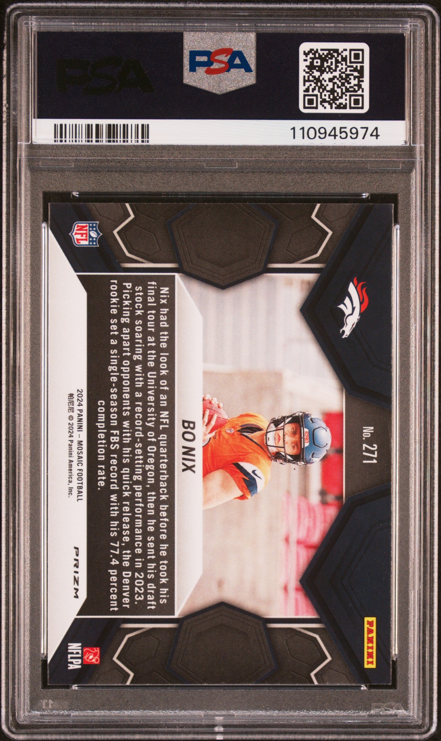 Graded 2024 Panini Mosaic Bo Nix #271 Green Rookie RC Football Card PSA 10 Gem Mint