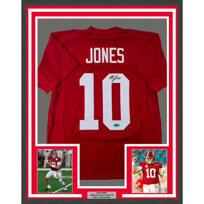 Framed Facsimile Autographed Mac Jones 35x39 Alabama Red Reprint Laser Auto College Football Jersey