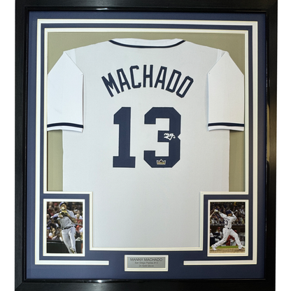 Framed Facsimile Autographed Manny Machado 35x39 San Diego White Reprint Laser Auto Baseball Jersey