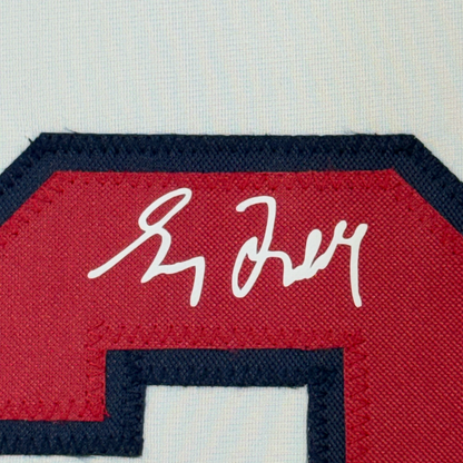 Framed Facsimile Autographed Greg Maddux 35x39 Atlanta White Reprint Laser Auto Baseball Jersey