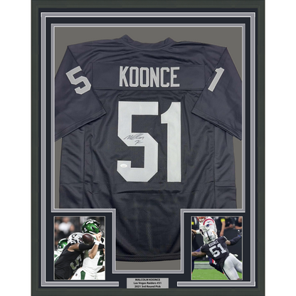 Framed Autographed/Signed Malcolm Koonce 35x39 Las Vegas Oakland Black Football Jersey JSA COA
