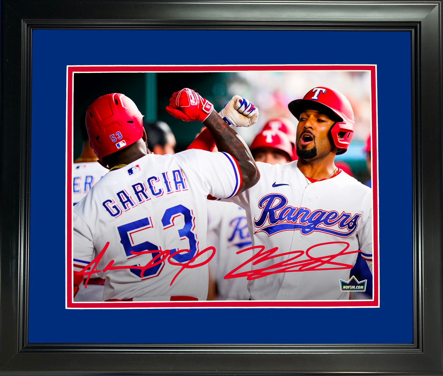 Framed Marcus Semien & Adolis Garcia Dual Texas Rangers Facsimile Laser Engraved Signature Auto 11"x14" Baseball Photo HOFSM Holo