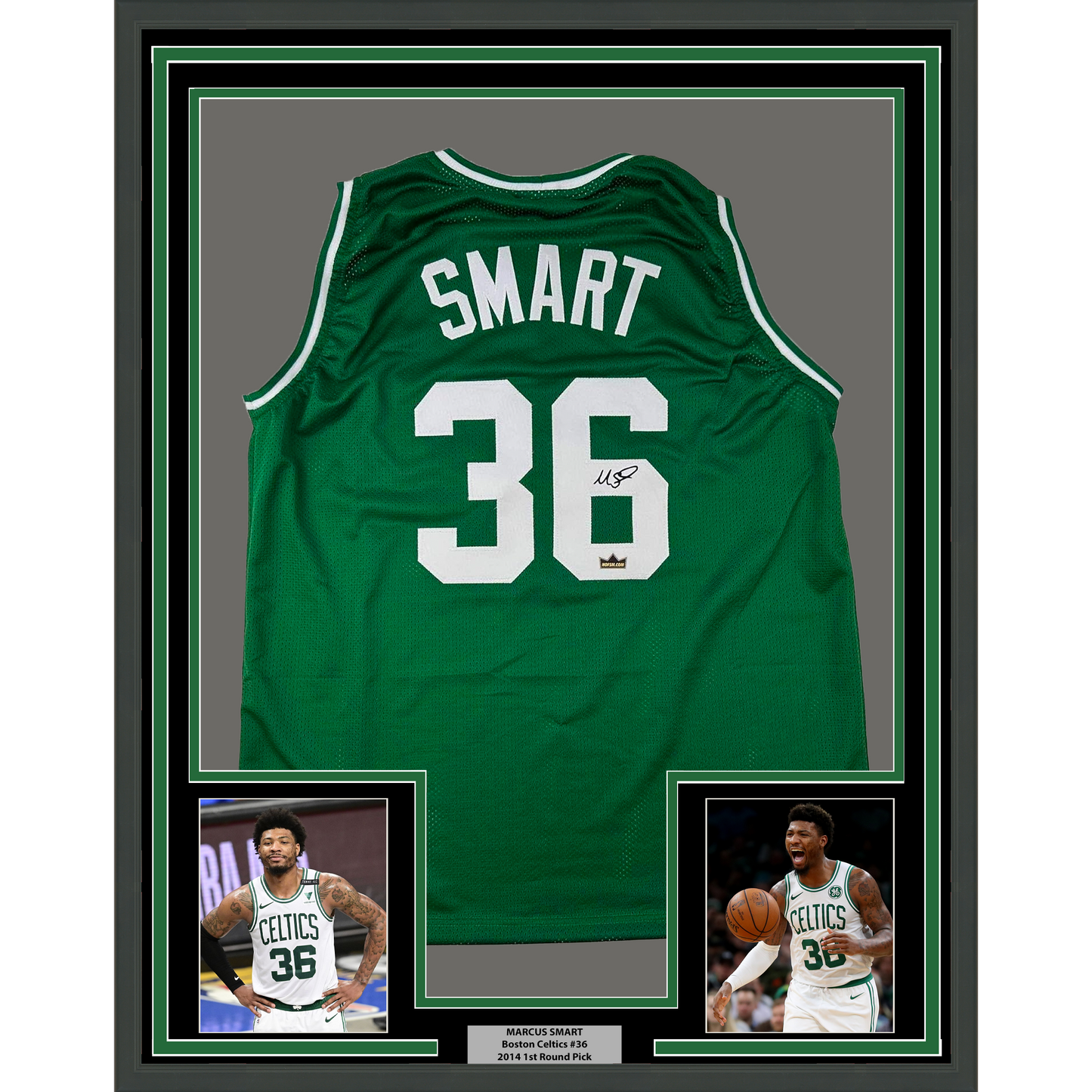 Framed Facsimile Autographed Marcus Smart 35x39 Boston Green Reprint Laser Auto Basketball Jersey