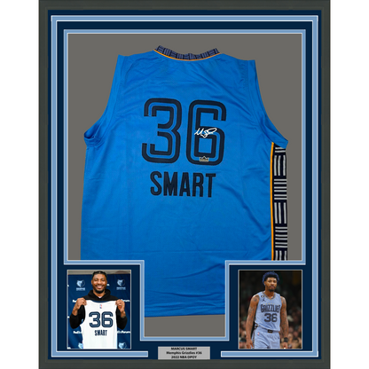 Framed Facsimile Autographed Marcus Smart 35x39 Memphis Light Blue Reprint Laser Auto Basketball Jersey