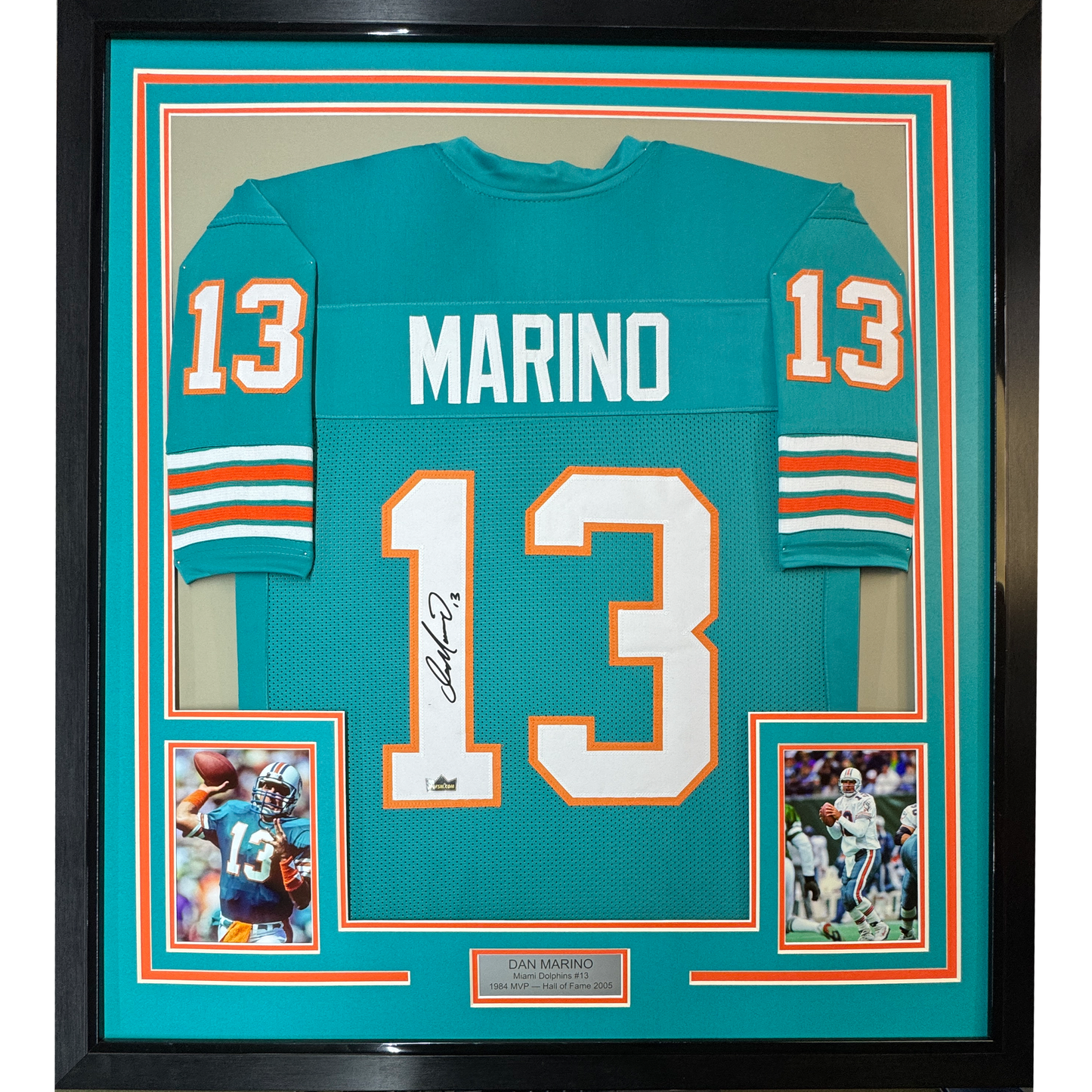 Framed Facsimile Autographed Dan Marino 35x39 Miami Teal Reprint Laser Auto Football Jersey