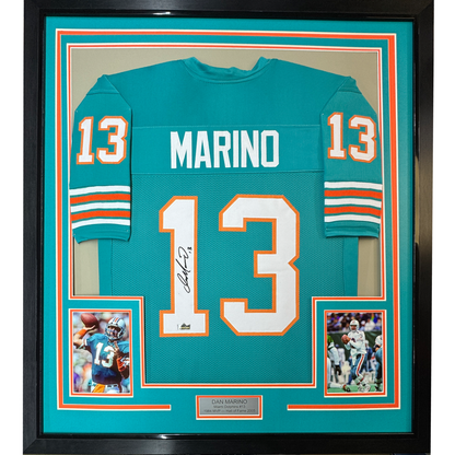 Framed Facsimile Autographed Dan Marino 35x39 Miami Teal Reprint Laser Auto Football Jersey